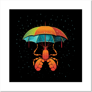 Lobster Rainy Day With Umbrella Posters and Art